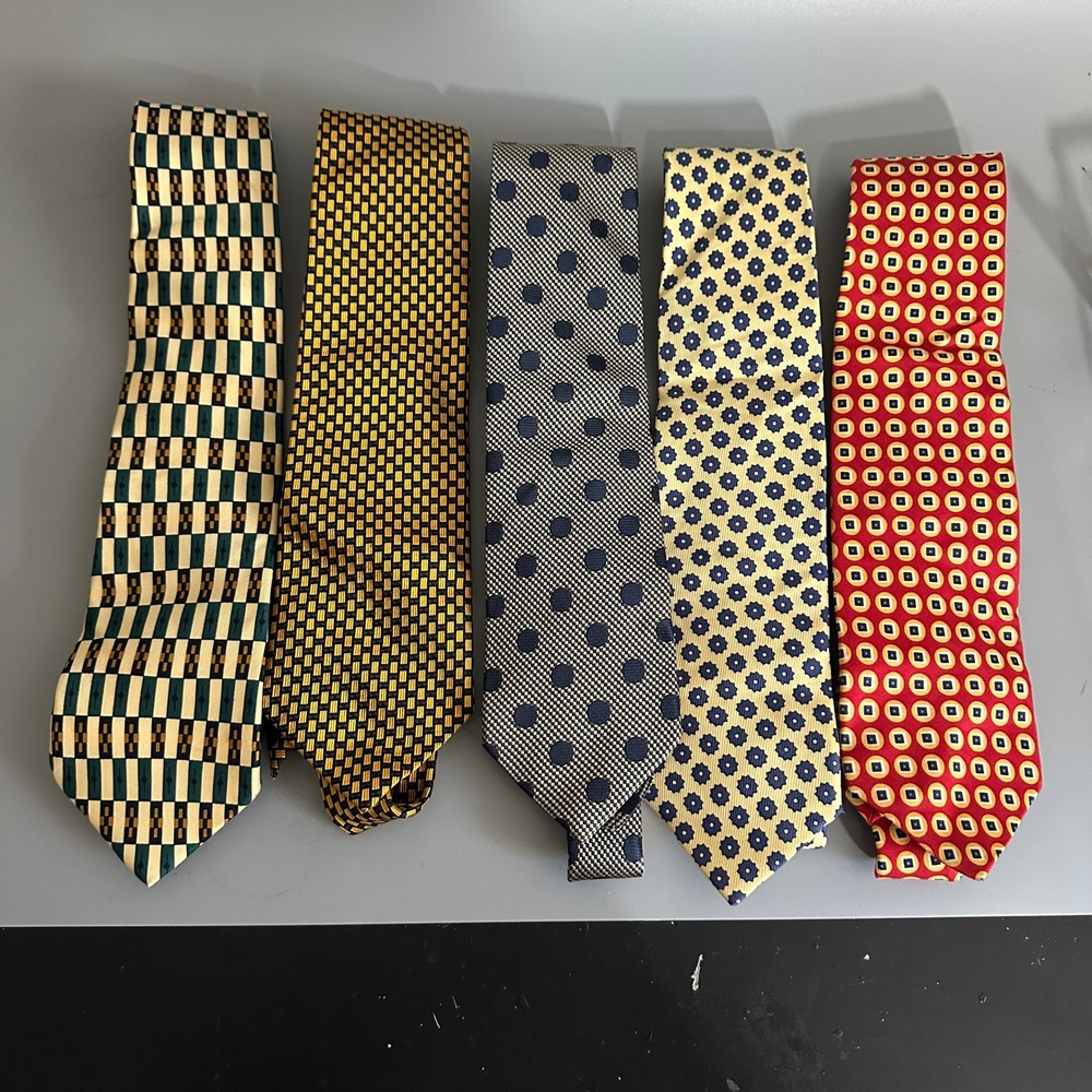 Lands End Silk Tie Lot 5 Mens Neckties Hand Sewn USA Geometric Polka Dot Floral